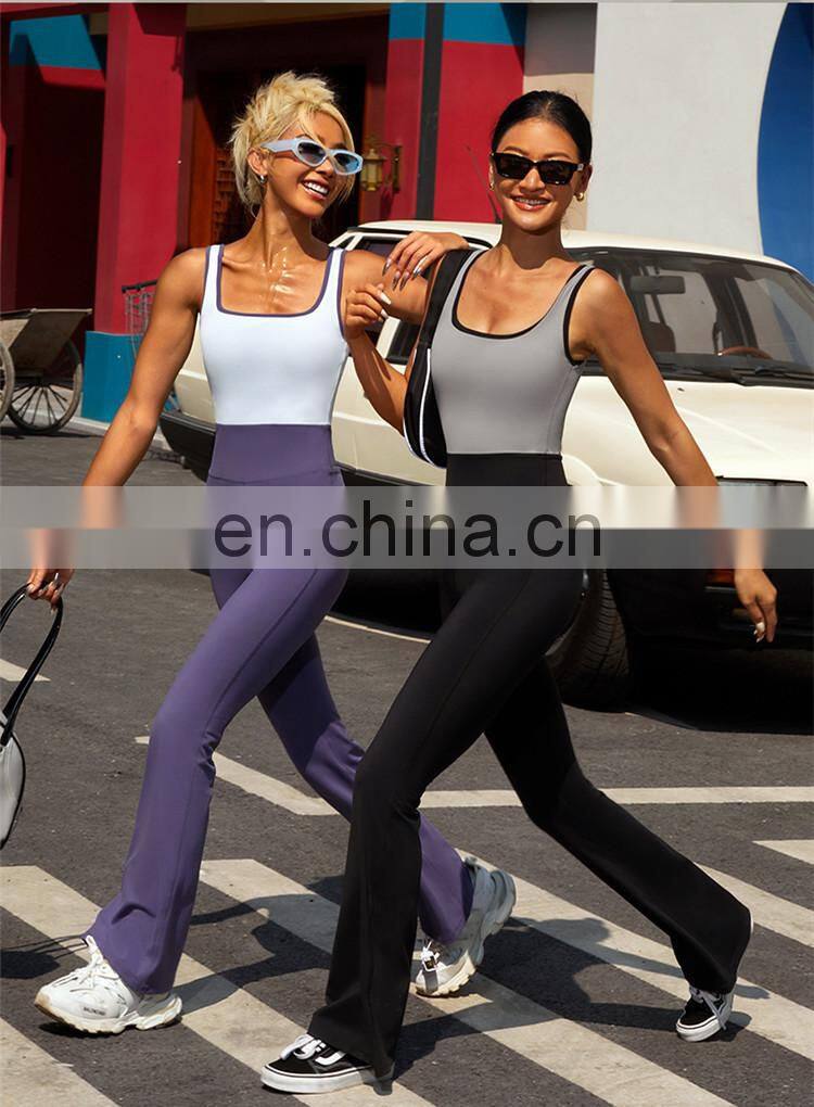 2022 Contrasting Color One Piece Backless Sports Jumpsuits Sexy Butt Lift Yoga Bodysuits