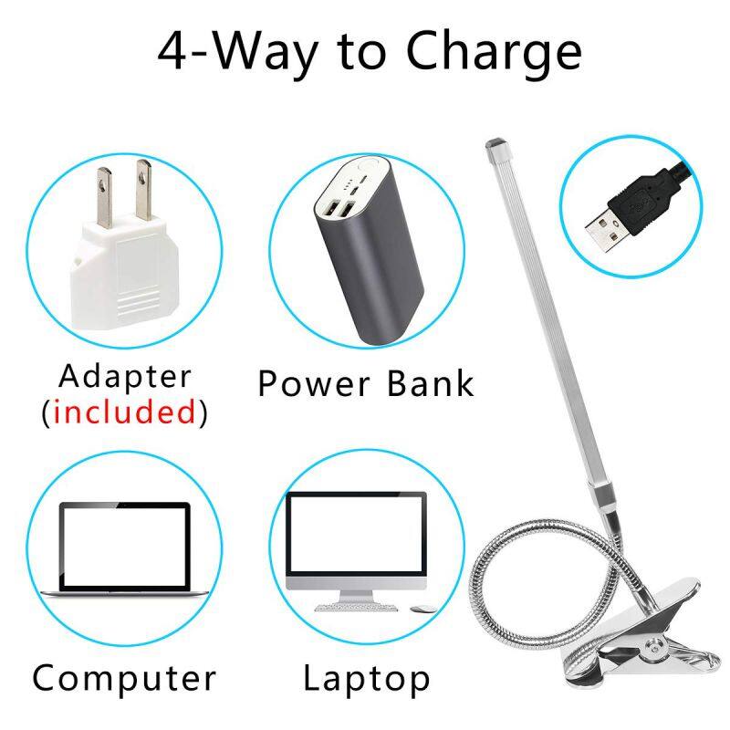 8W LED USB Desk Lamp Bedside Reading Book Light 3 Color Temperature Changeable