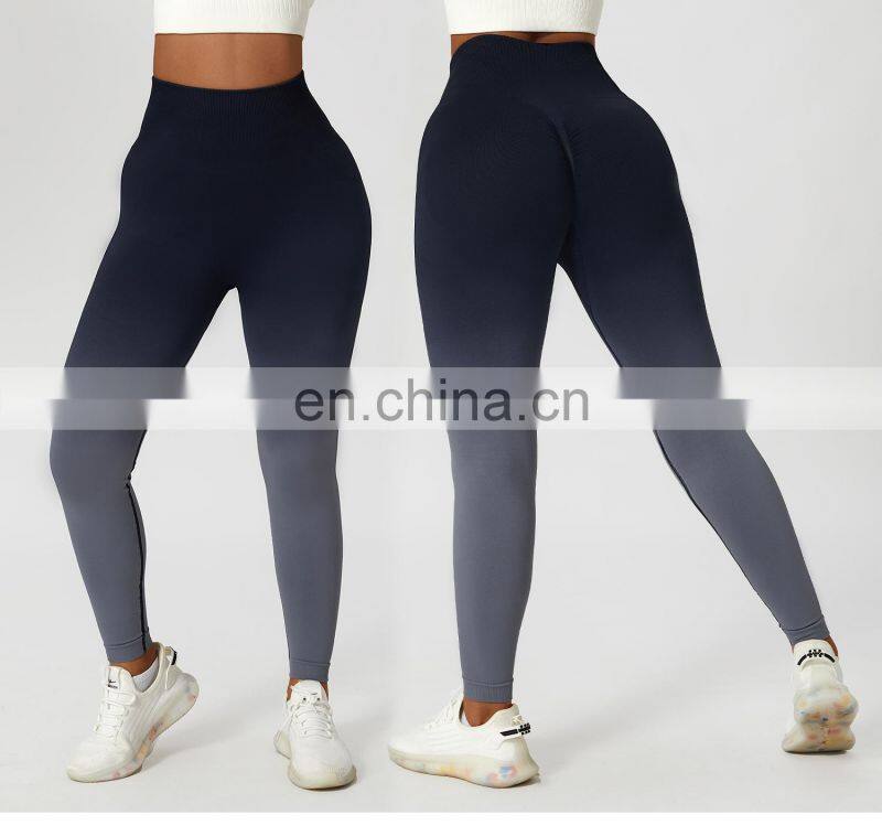 Seamless Contrasting Colors Scrunch Butt Sports Leggings Custom High Waist Yoga Pants