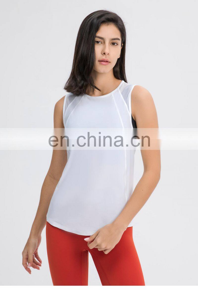 Oem Womens Yoga Tank Tops Plus Size Hollow Out Back Sports T Shirts With Mesh