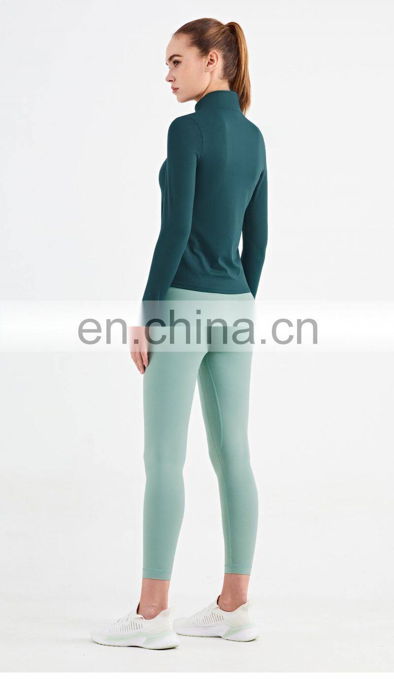 New Arrival Custom Two Piece Women Workout Sets Half Zipper Jacket High Waist Sports Legging