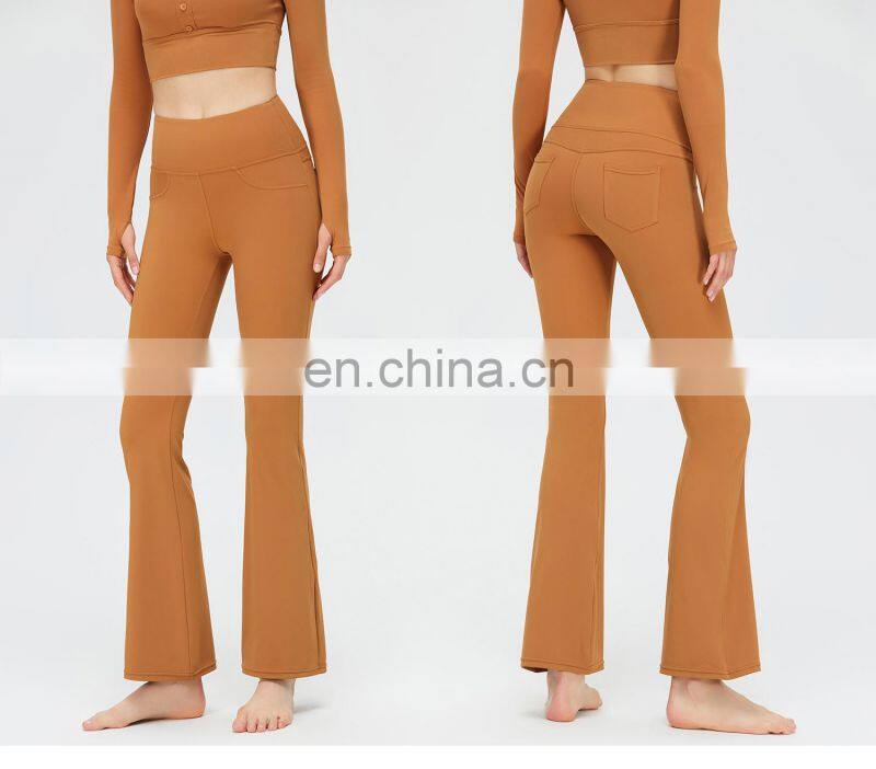 New Arrival Wide Leg Flared Leggings Back Pockets High Waist Hip Lifting Yoga Leggings