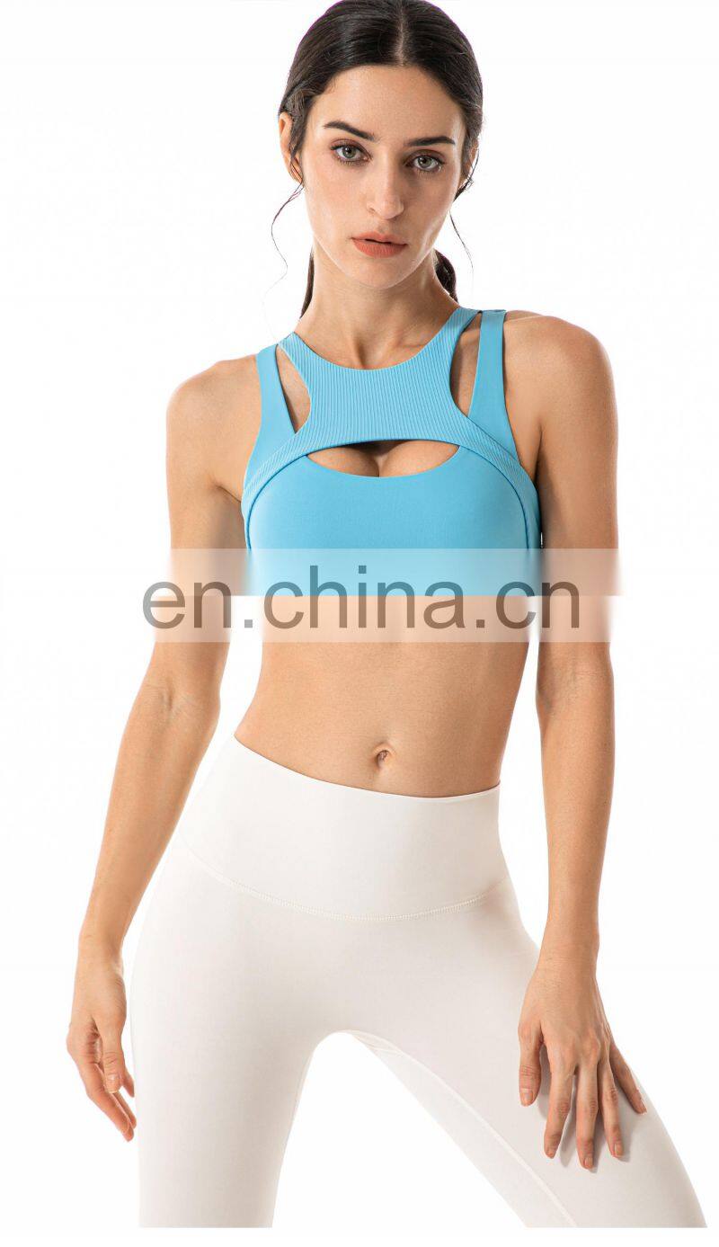 Private Label Workout Sports Bra Leggings Ribbed Hollow Out Sexy Yoga Bra Gym Wear