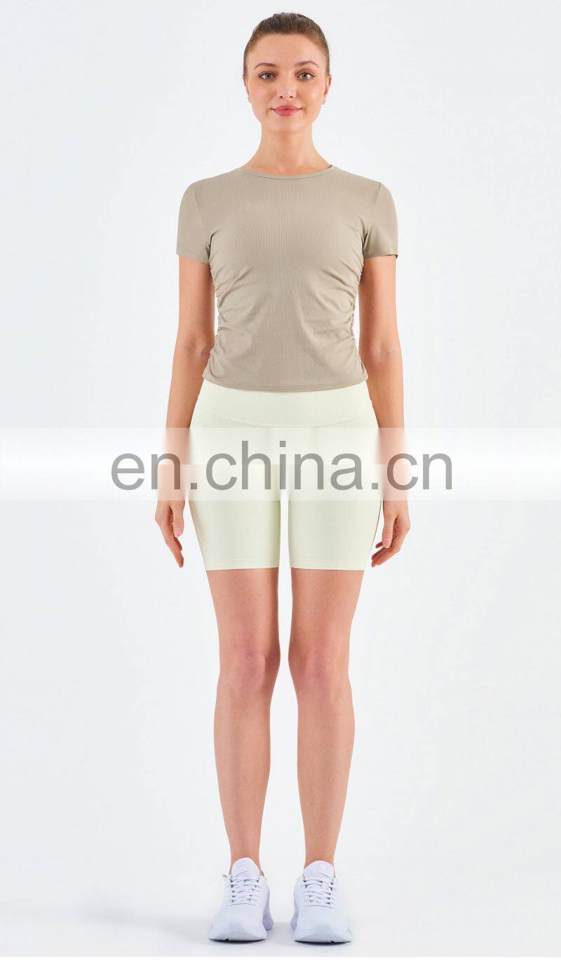 Women Ribbed Short Sleeve Slim Fit T-Shirt And Short Yoga Set Sport Fitness Suit