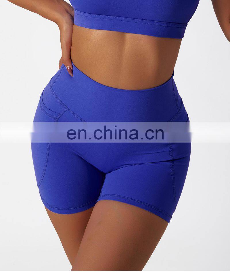 High Waist Side Pockets Biker Fitness Sports Shorts Custom Women Butt Lifting Yoga Pants