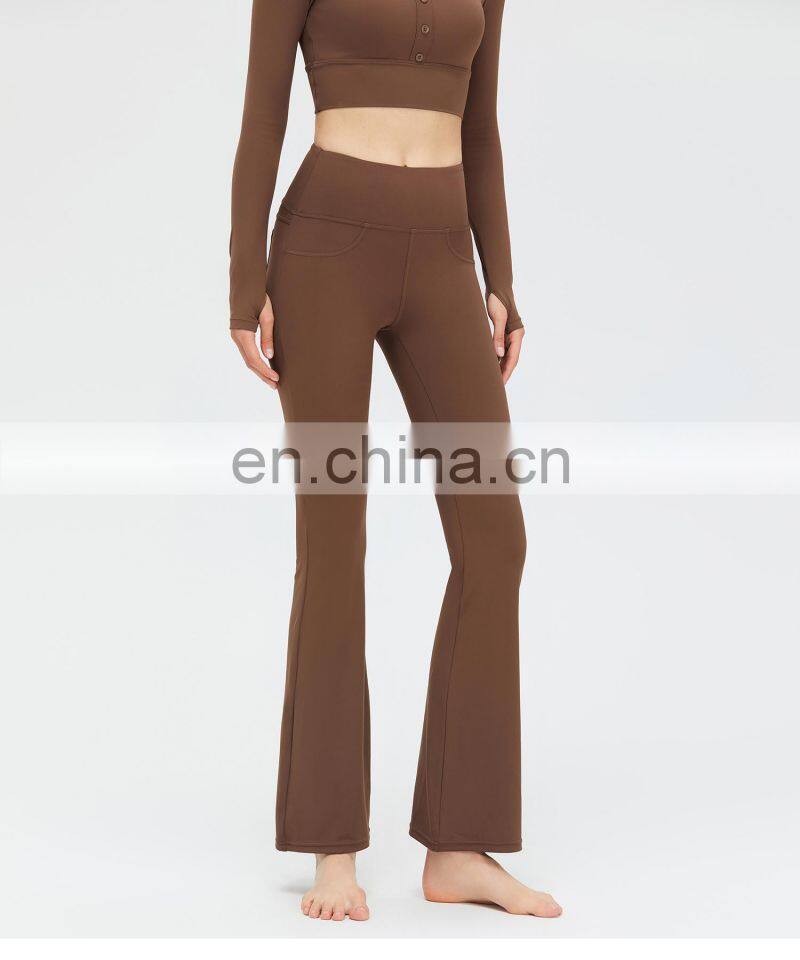 New Arrival Wide Leg Flared Leggings Back Pockets High Waist Hip Lifting Yoga Leggings