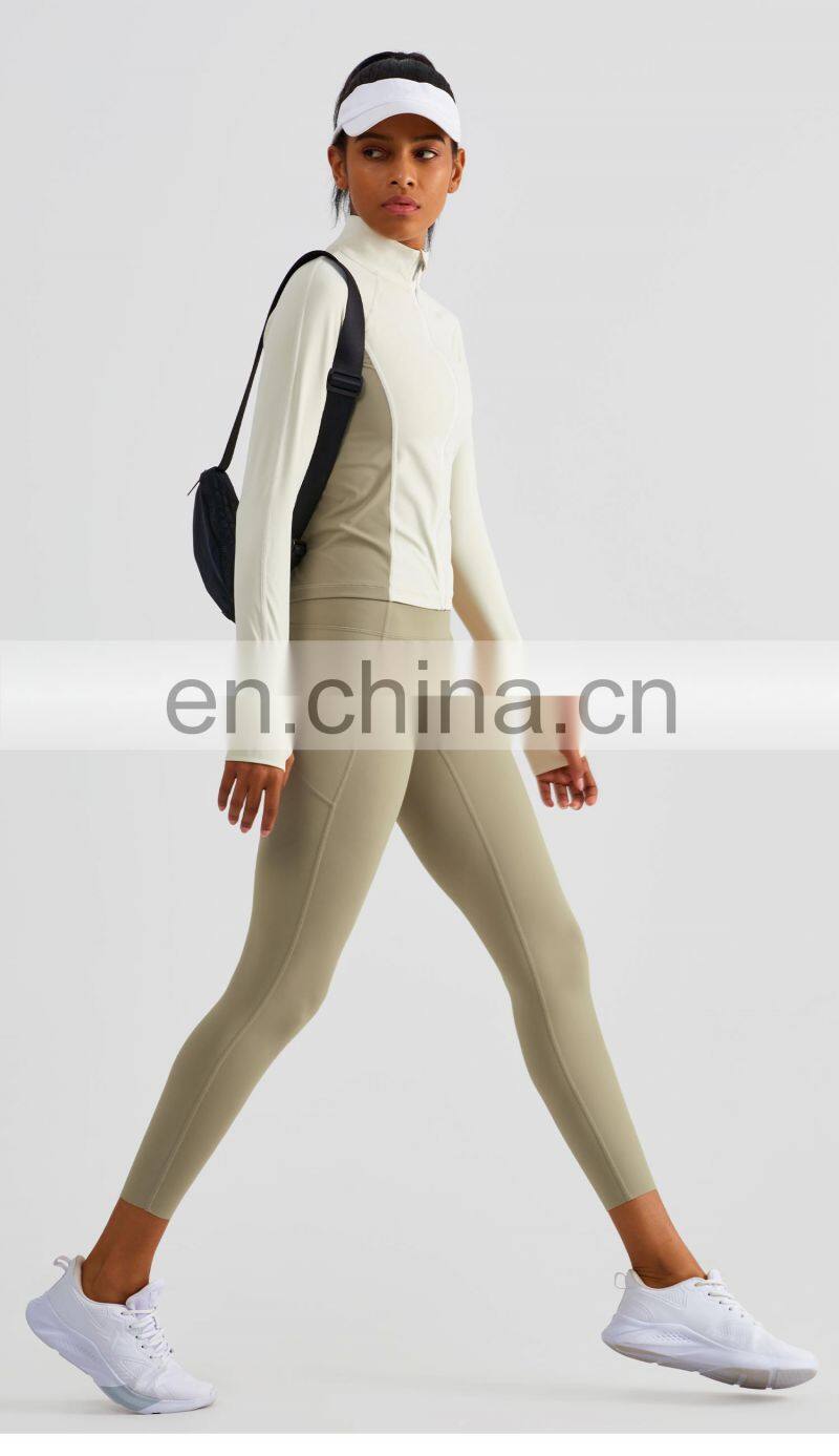 Contrasting Colors Silm Women Yoga Outdoor Jackets Custom Zipper Long Sleeves Sports Wear