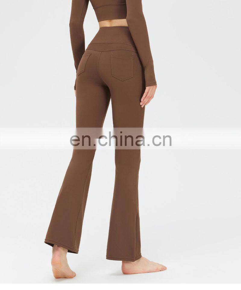 New Arrival Wide Leg Flared Leggings Back Pockets High Waist Hip Lifting Yoga Leggings