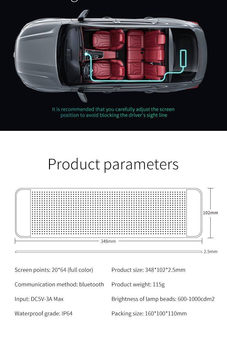 LED Pixel Soft Display Pattern Animation Mobile APP Control Flexible USB Car Screen DIY Text Wireless Lan Connection