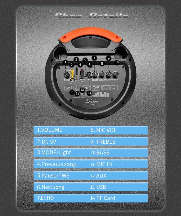 ZQS8301 hot sell deep bass sound 40W power 8 inch*3 wireless party speaker with colorful lights