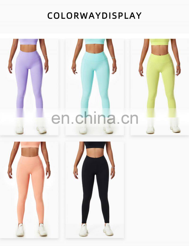 High Waist Yoga Fitness Leggings Tik Tok Butt Lifting Sports Pants With Side Pockets