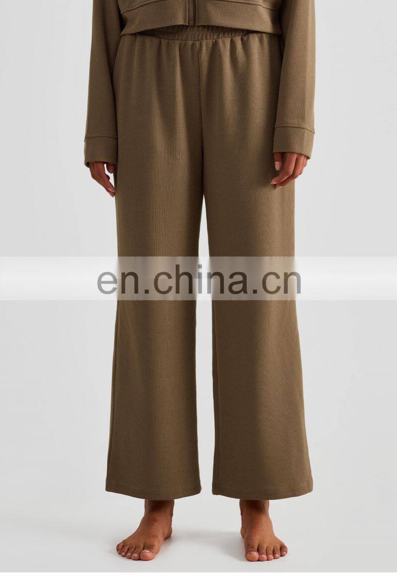 Newly Fall Waffle Adjustable Drawstring Joggers Pants High Waist Yoga Pants With Pockets
