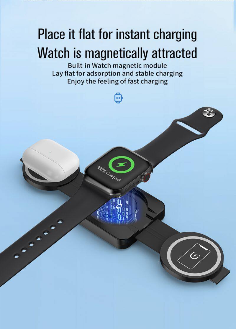 upgrade three in one magnetic folding 15w wireless charger