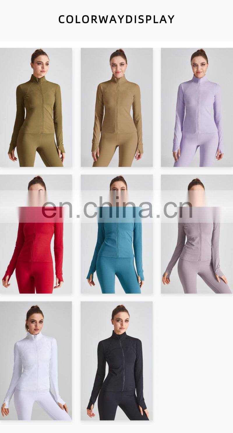 Custom Full Zipper Yoga Breathable Jackets Gym Women Thumb Holes Long Sleeve Sport Wears
