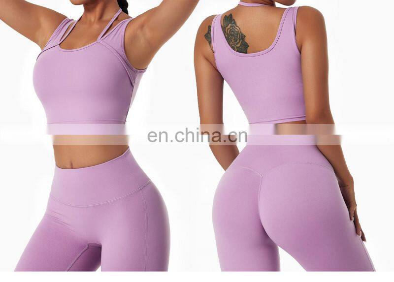 Halter Neck Fitness Women Sports Bras Factory Sales Sexy Wide Straps Yoga Tank Tops