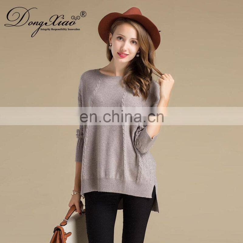 Women's 100% Cashmere Oversize Sweater Chunky Knit Batwing Sleeves Crew Neck Casual Style Winter Season OEM Service Available