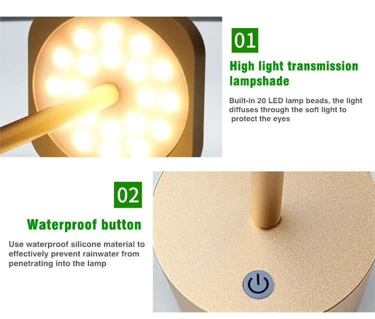 High Quality Nordic Cordless rechargeable 3 Color Step less Dimming LED table lamp