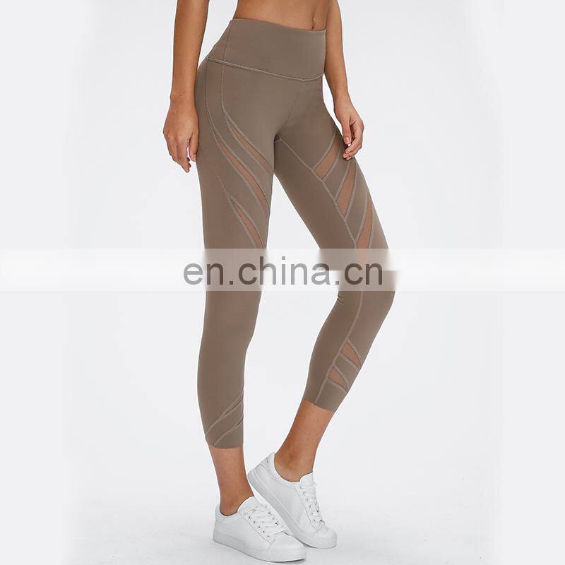 Women spring summer workout clothing sexy mesh capris yoga tight pants leggings for women fitness