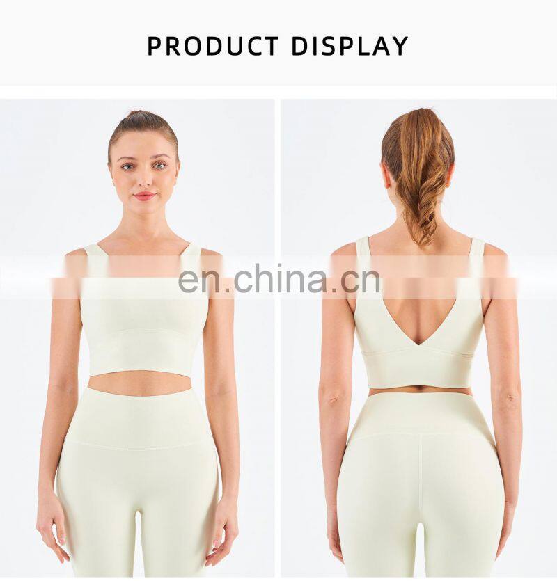 Tik Tok Women V Shaped Open Back High Elastic Yoga Bras Gym Running Workout Tank Tops