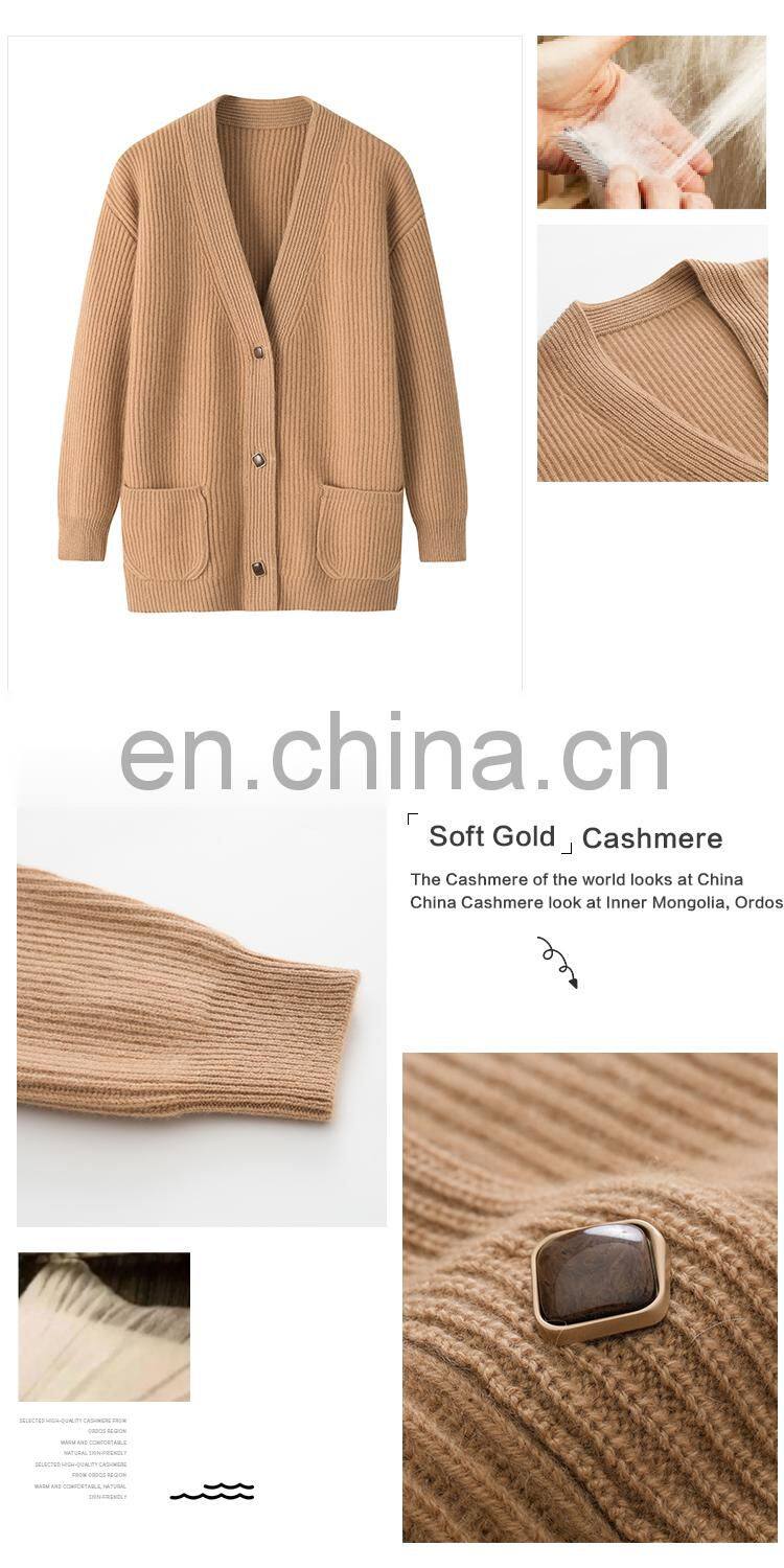 Custom Winter Fashion V-Neck Cardigan for Women Casual Style Knitted Cashmere Sweater with Button Decoration