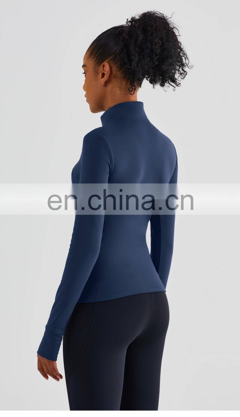OEM Half Zip Sports Fitness Women Jackets Winter Fleece Long Sleeves Yoga Wear
