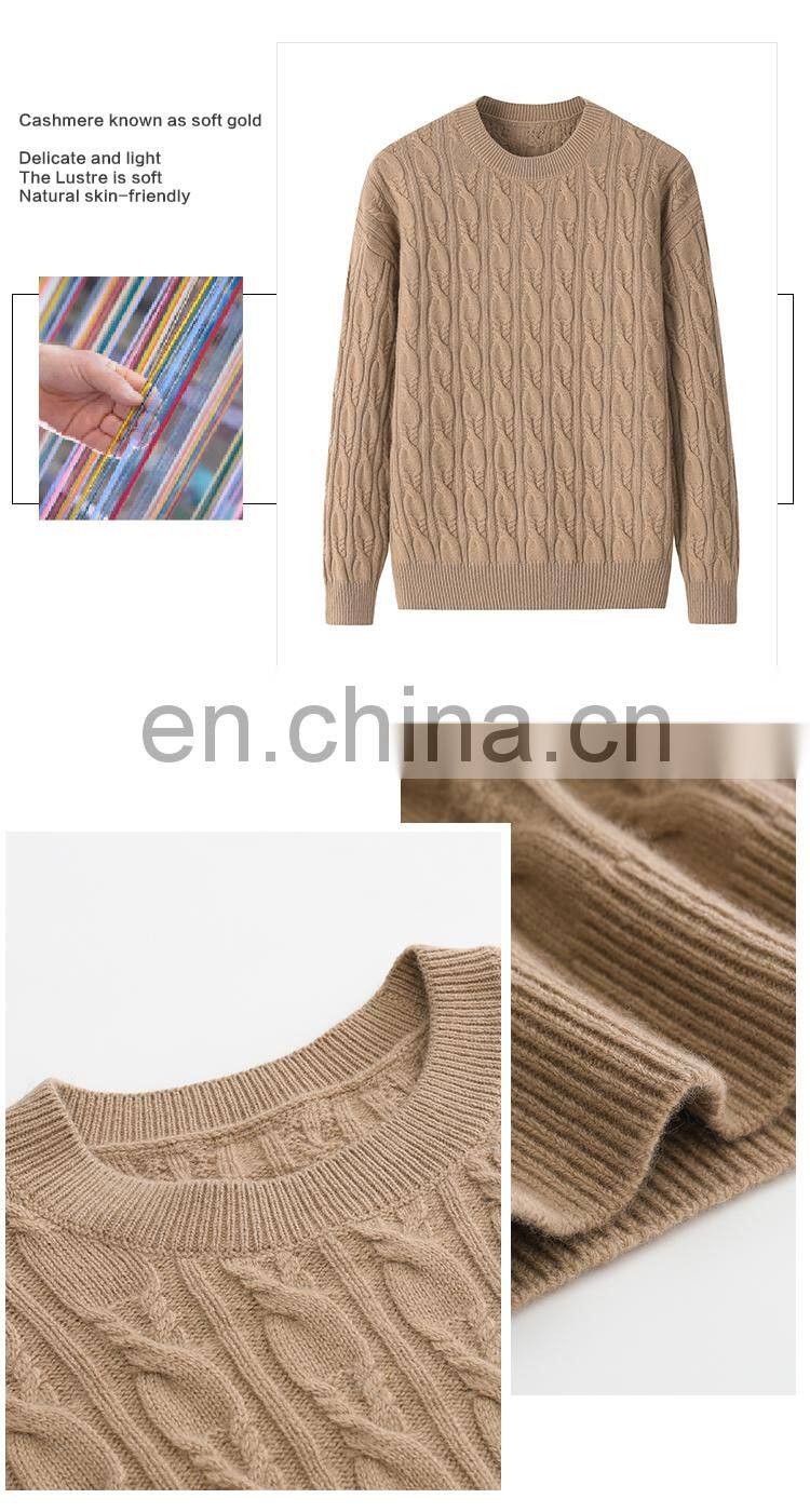 Classic Cable Knit Crew Neck Jumper 100% Pure Cashmere Winter Warm Solid Style Casual Front Logo Solid Pattern