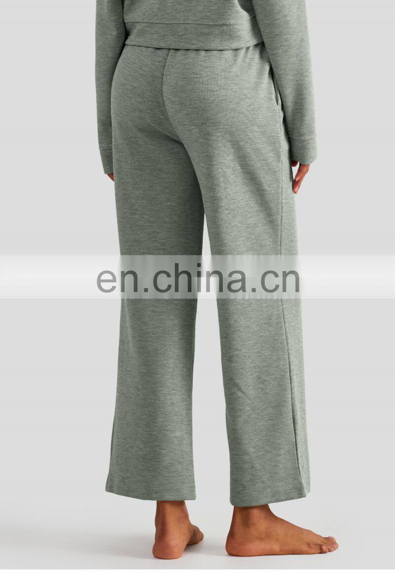 Newly Fall Waffle Adjustable Drawstring Joggers Pants High Waist Yoga Pants With Pockets