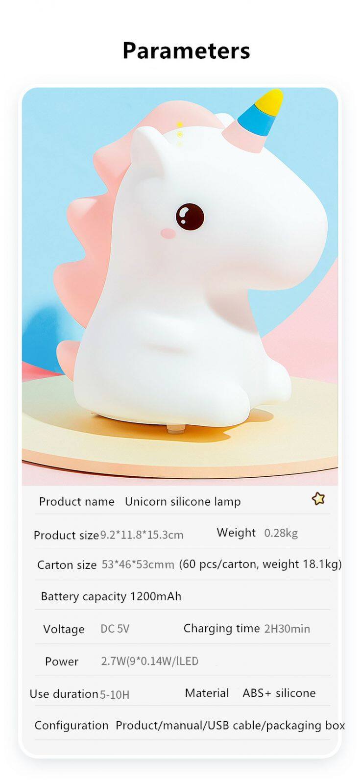 Creative Unicorn Nightlight Children Feeding Sleep Pat Light Bedroom Night Light