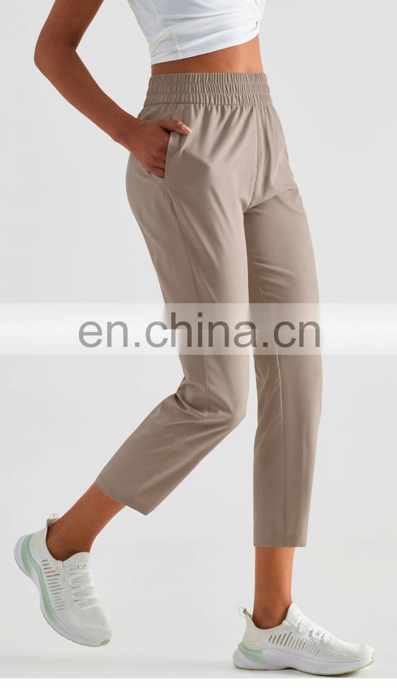 Elastic High Waist Peach Hip Lift Fitness Sweatpants Women Jogging Trouser With Side Pocket