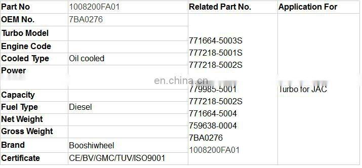 turbo charger HP55 1008200FA01 for JAC-HFC4DA1 enginen 7BA0276 turbocharger