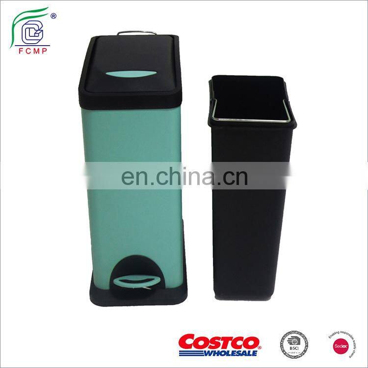 Rectangular color coating stainless steel foot pedal recycling satin separate waste paper bin