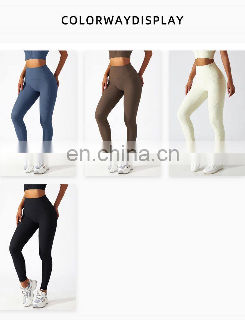Women Ribbed High Waist Yoga Pants Wholesale Side Pockets Sport Fitness Leggings