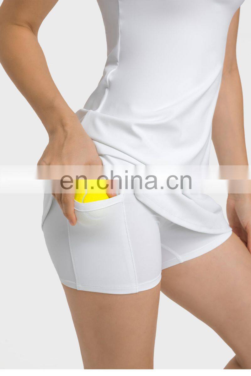 2 In 1 Women Side Pockets Tennis Dress With Shorts Custom Quick Dry Sports Golf Wears