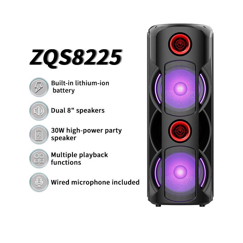 ZQS8225 sell well subwoofer 30W power dual 8 inch speaker wireless bass sound bluetooth speaker
