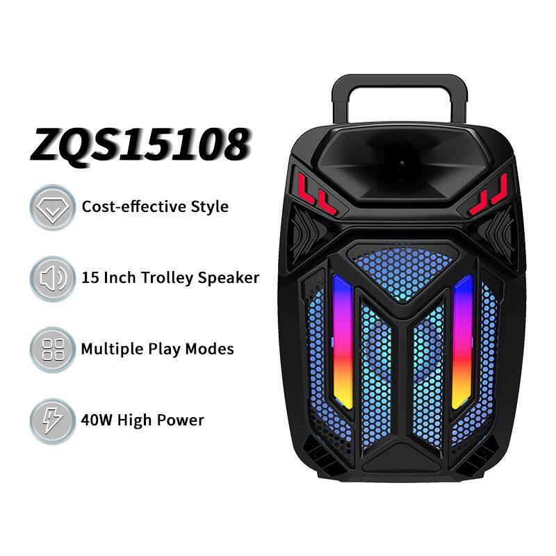 ZQS15108 active super 40W power 15 inches with MIC OEM bluetooth speaker with colorful lights