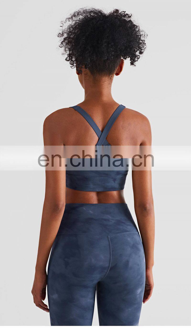 2022 Tie Dye Custom Women Nude Yoga Bra For Running Athletic Shockproof Padded Sports Bra