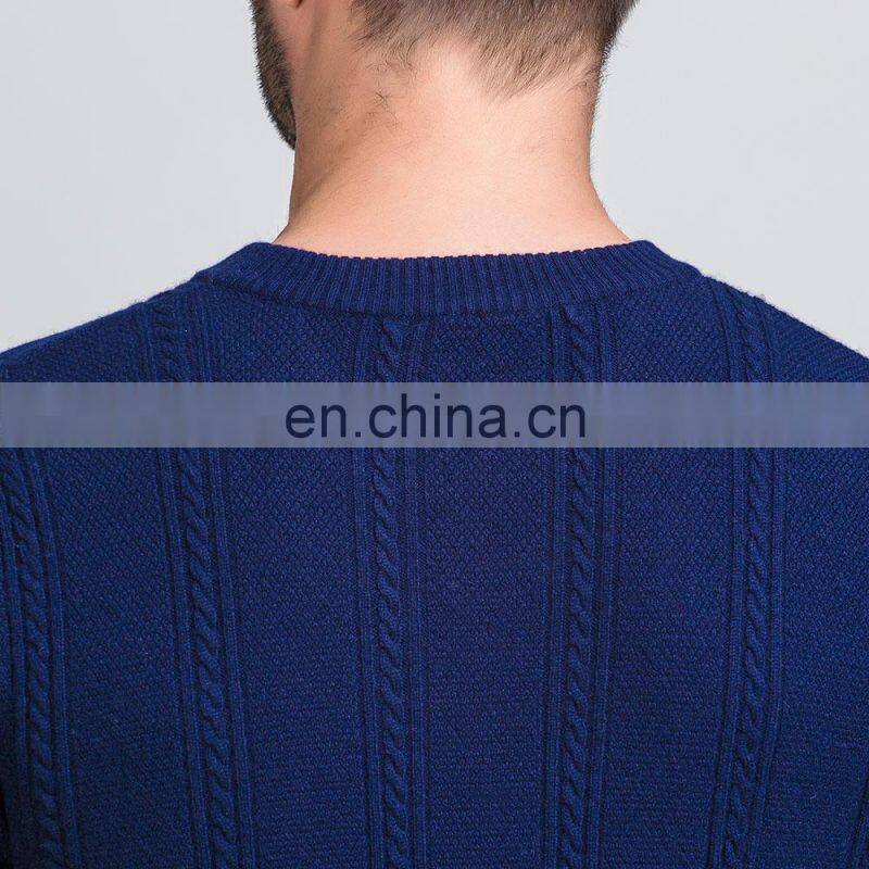 High Quality 100% Merino Wool Crew Neck Cable Knitted Pullover Sweater for Men for Winter