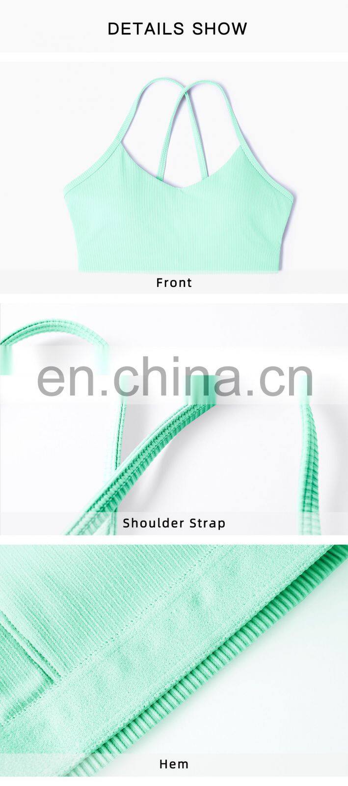 Ribber Camisole Women Yoga Fitness Workout Sports Bra Custom Print High Impact Strappy Bras Top