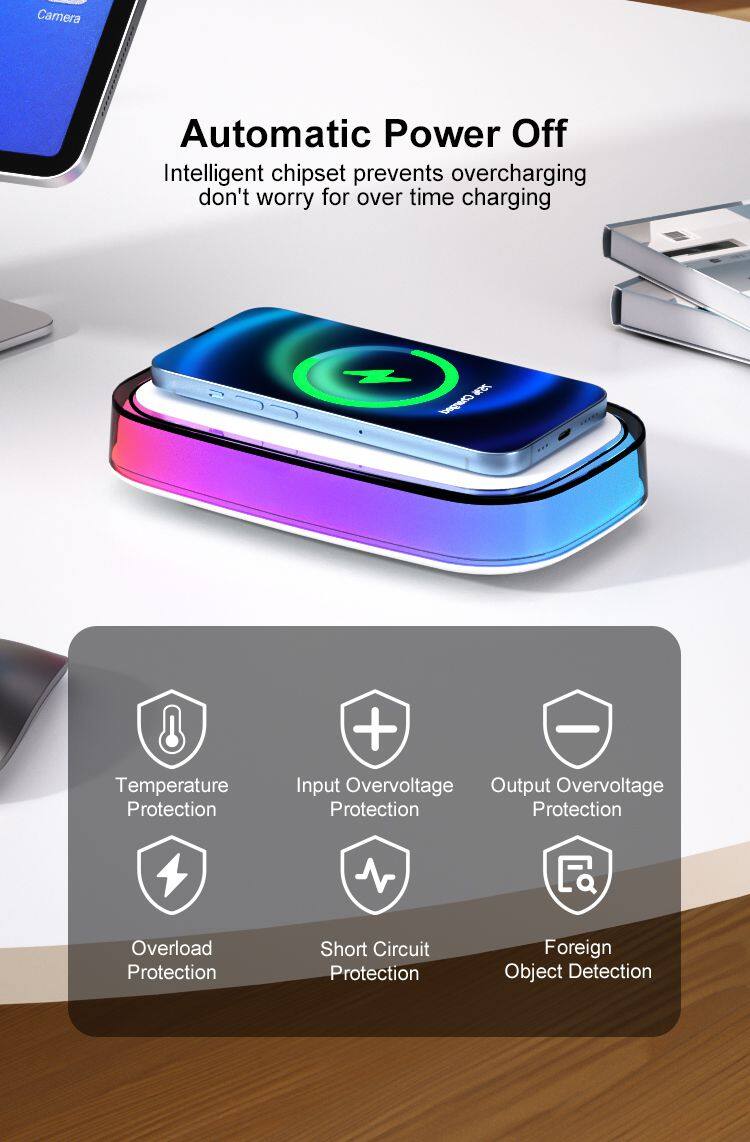 Portable RGB Wireless Smart Charger for iPhone 13/14/15 Watch Power Bank Mobile Phone Microphone with Light Colorful