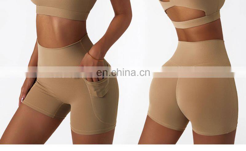 High Waist Side Pockets Biker Fitness Sports Shorts Custom Women Butt Lifting Yoga Pants