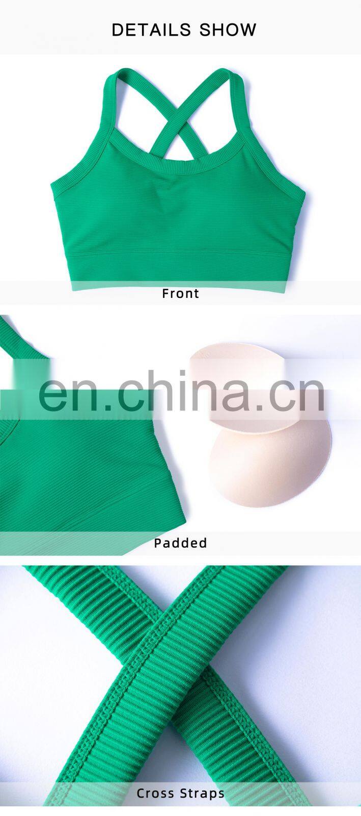 Wholesale Women Ribbed Wide Strap Sports Top Sustainable Cross Back Yoga Bra