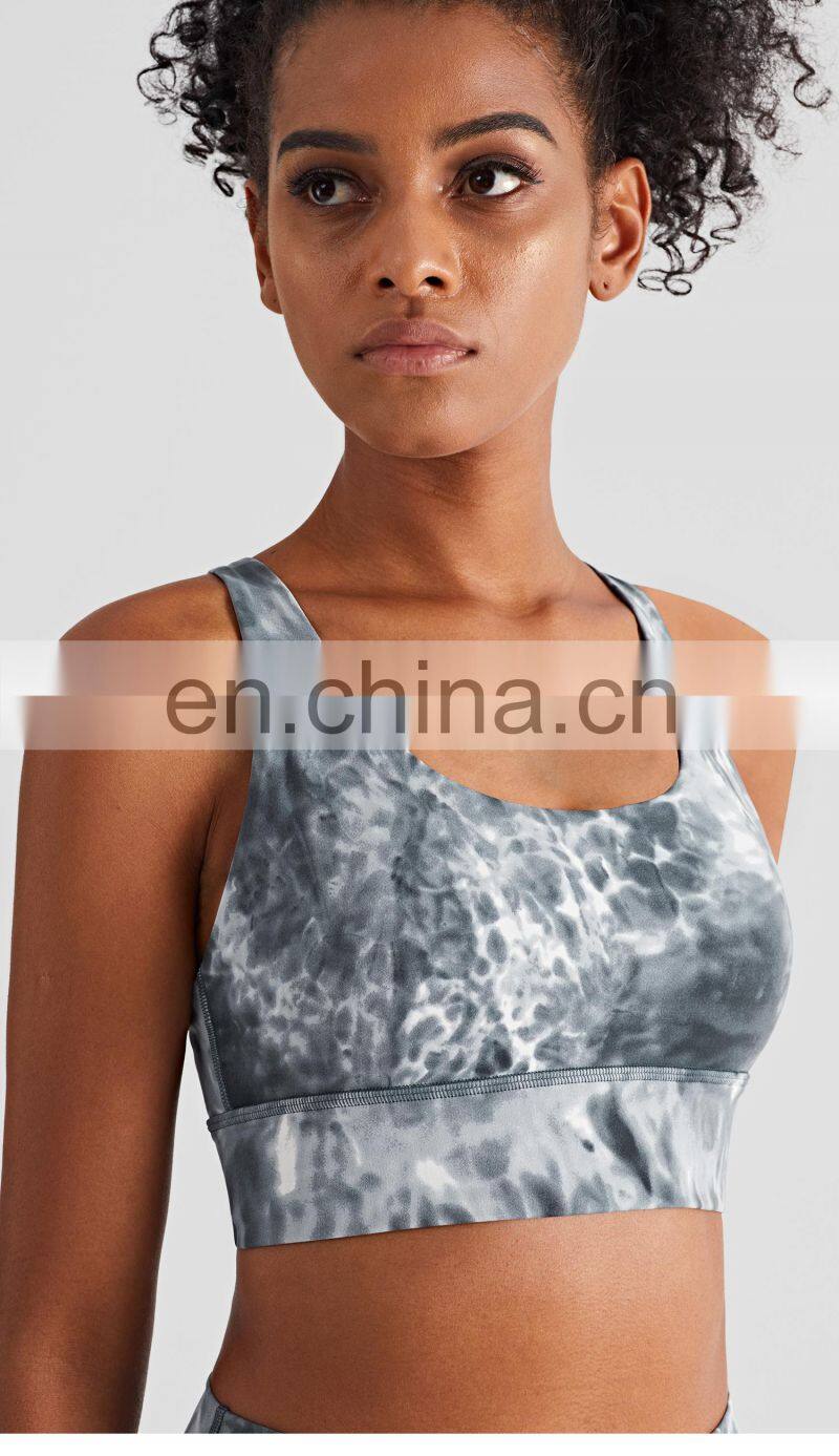2022 Tie Dye Custom Women Nude Yoga Bra For Running Athletic Shockproof Padded Sports Bra