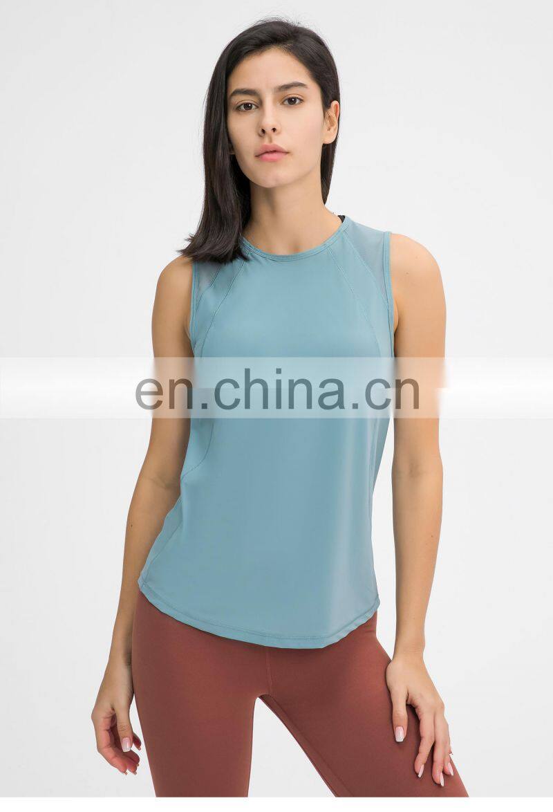 Oem Womens Yoga Tank Tops Plus Size Hollow Out Back Sports T Shirts With Mesh