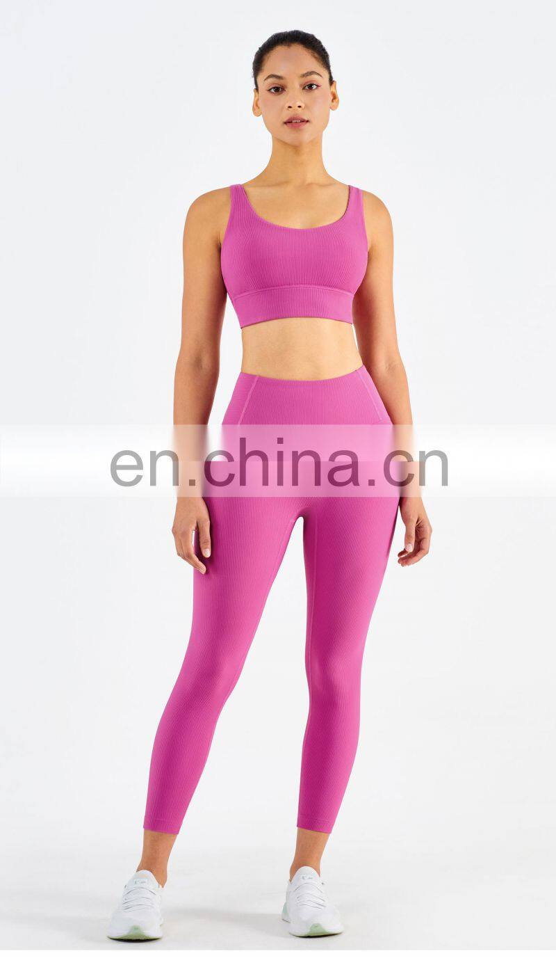 Gym Activewear Women Sling Wide Shoulder Bra Fitness Ribber Tank Top Running Sports Bra