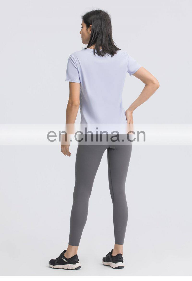 Wholesale Women Breathable Gym Oversized Yoga Tops U Hem Fitness Sports T-Shirts