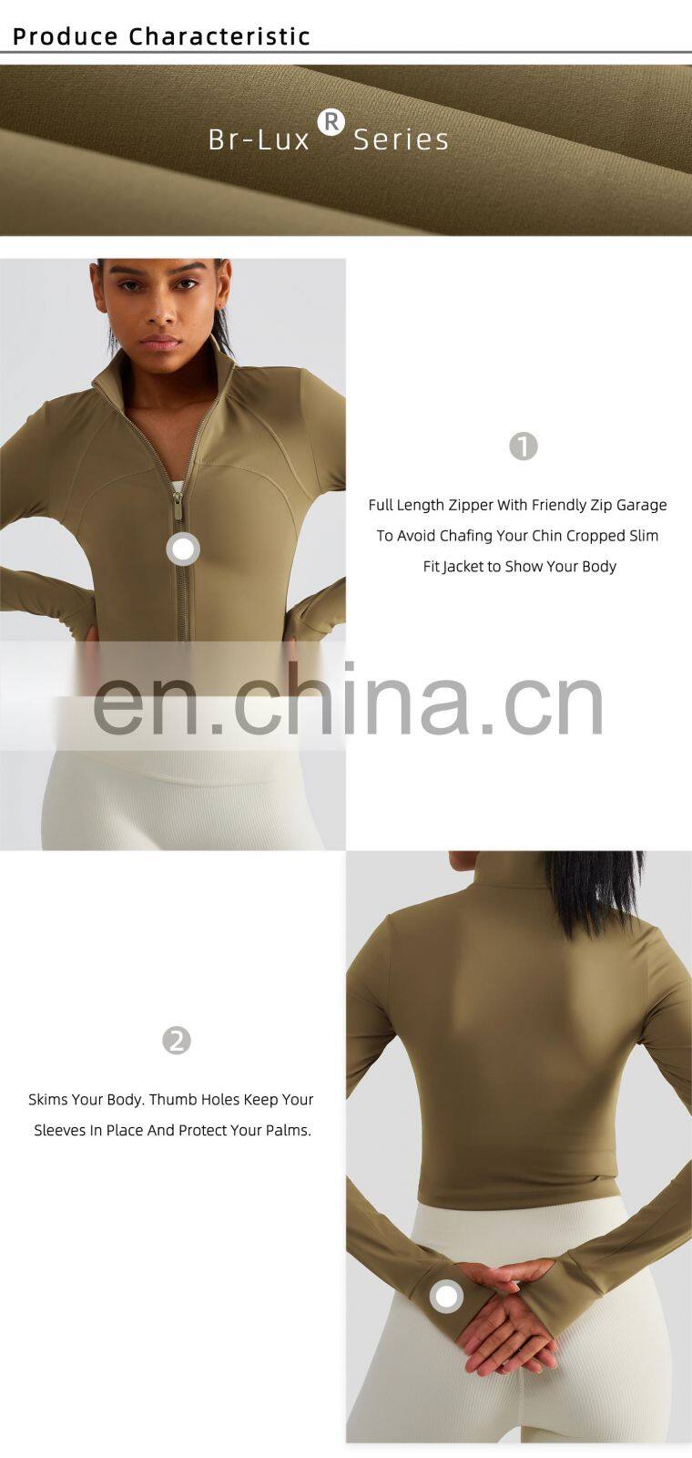 Full Zipper Women Yoga Jackets With Thumb Hole Custom Long Sleeve Sports Quick Dry Tops