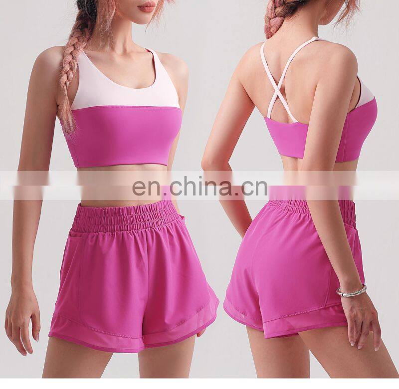 New Style Women Contrast Color Sports Fitness Bras Cross Back Gym Workout Tops