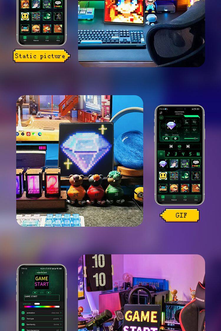 64*64 Automotive Atmosphere Pixel Screen Bluetooth Pixel Screen DIY Decorative Lights Modification Universal Car Ambient Light