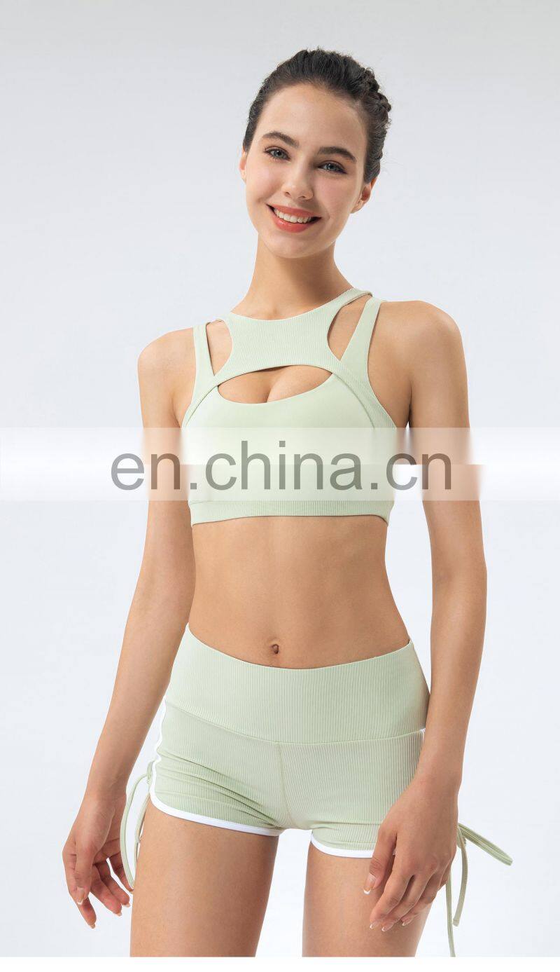 Private Label Workout Sports Bra Leggings Ribbed Hollow Out Sexy Yoga Bra Gym Wear