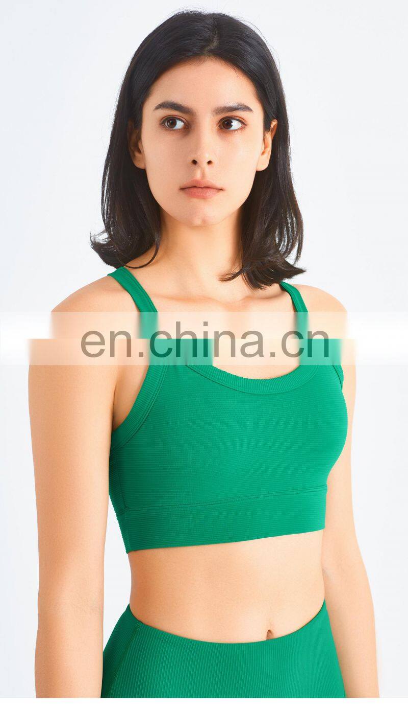Tik Tok Ribbed Cross Back Sports Bra Workout Breathable Gym High Impact Yoga Top